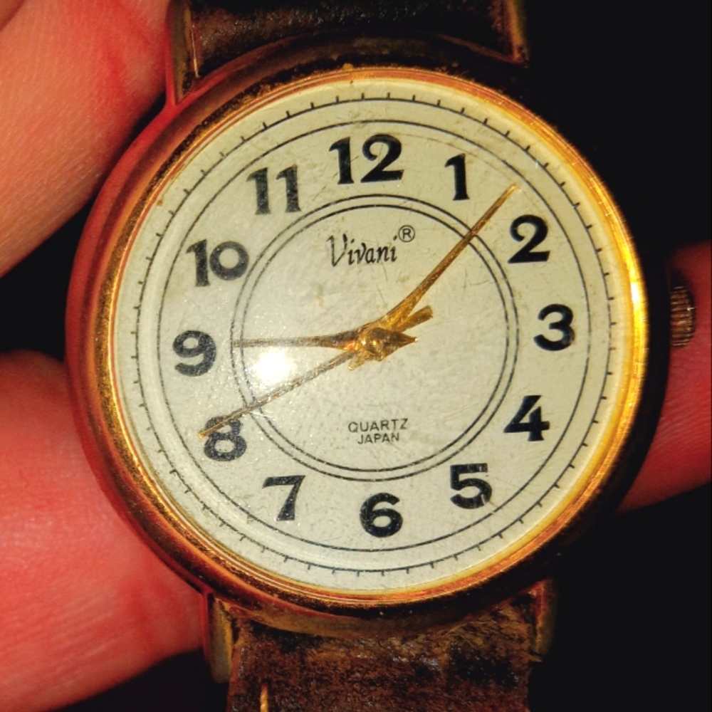 Vivani Watch Womens Goldtone Stainless Steel Back Quartz ACCUTIME Angeled Face